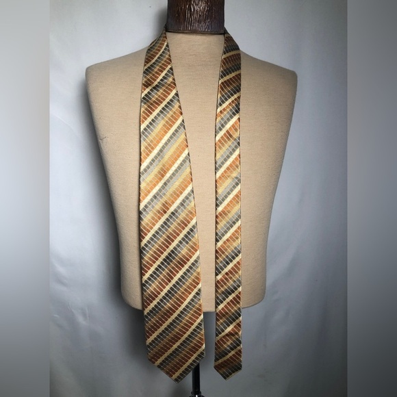 - Mens Vintage Gold, Gray, Yellow Silk Tie. From Italy. Gattonero. - Picture 1 of 4